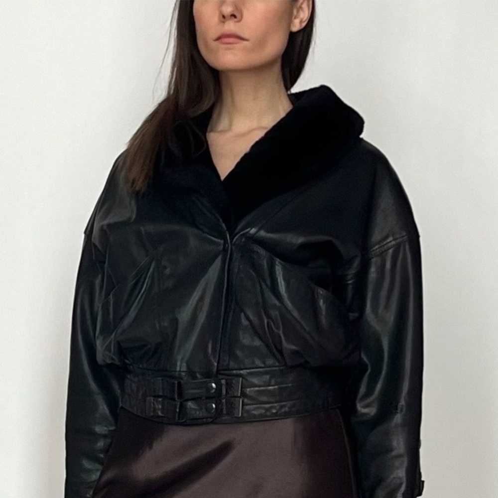 80s CROPPED SHEARLING & LEATHER JACKET